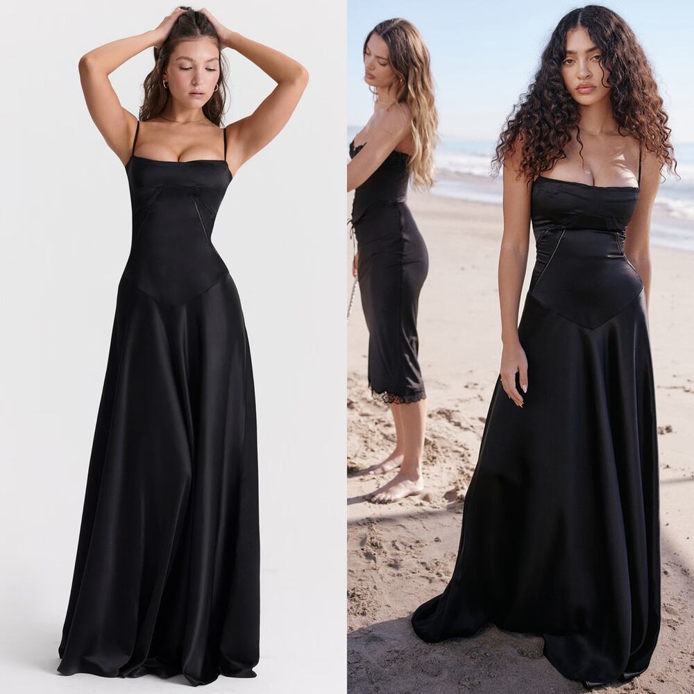 House of cb 'Anabella' black lace up maxi dress